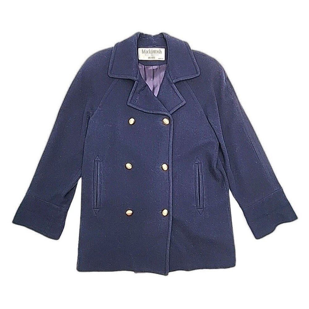 Mackintosh New England Pea Coat Pure Wool Blue Women Size 12 Petite 12P USA Made